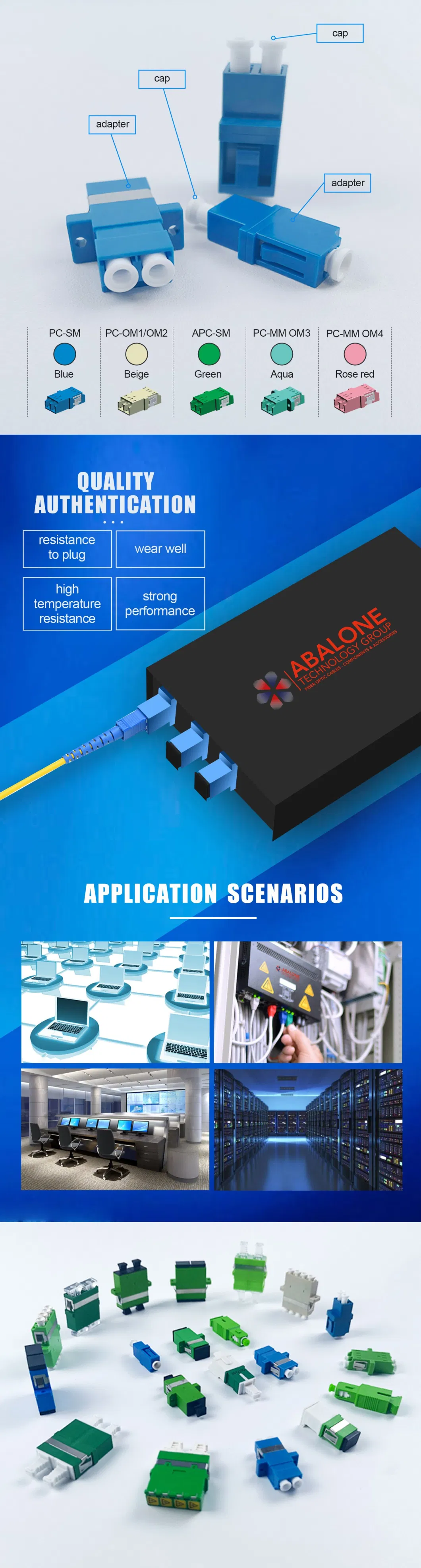 Abalone FTTH Network Flange Simplex Duplex Sc APC Upc Fiber Optic Adapters