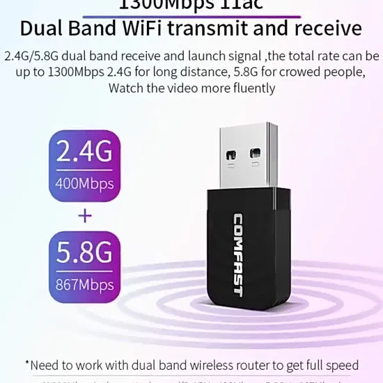 USB3.0 WiFi Adapter 1300Mbps Dongle Comfast 802.11n Wi Fi 2.4GHz Wireless LAN Network Card 