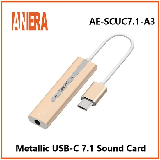 Hot Selling Aluminum Alloy External Audio Adapter USB C Typec Sound Card with Stereo Virtual 7.1 Channel with Button 