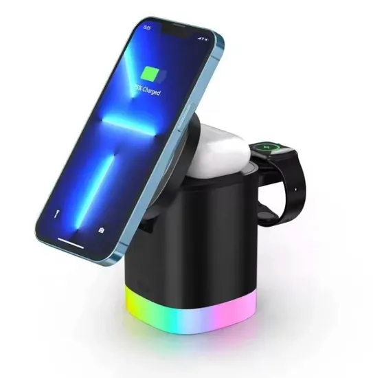 New 3 in 1 RGB Lights Multifunctional Mobile Phone Earphone Smart Watch Wireless Charger 