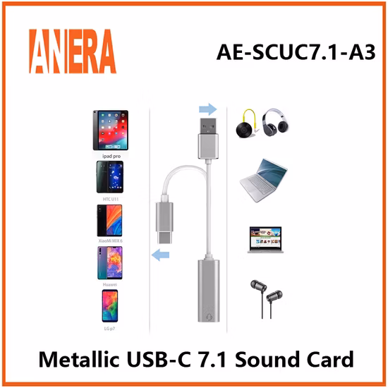 Hot Selling Aluminum Alloy External Audio Adapter USB C Typec Sound Card with Stereo Virtual 7.1 Channel with Button