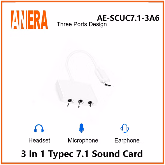 Hot Selling 3 in 1 External Audio Adapter USB Typec Sound Card with Stereo Virtual 7.1 Channel