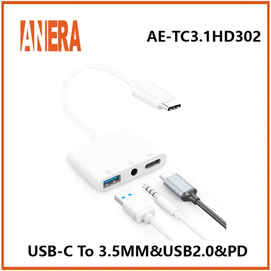 Hot Selling 3 in 1 Typec to 3.5mm USB2.0 Pd Charging External Audio Adapter USB Typec Sound Card 