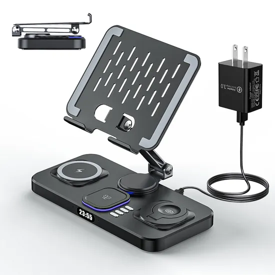 Best Selling Folding Y21max 10W+7.5W+5W Wireless Charger with Fast Charger for iPad 